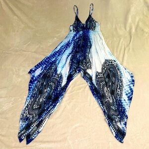 Blue and white flowy maxi summer fairy cottage beach  dress tie dye hippie boho